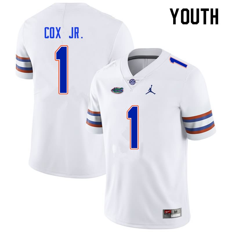 Youth NCAA Florida Gators Brenton Cox Jr. #1 Stitched Authentic Nike White College Football Jersey IPH6265SV